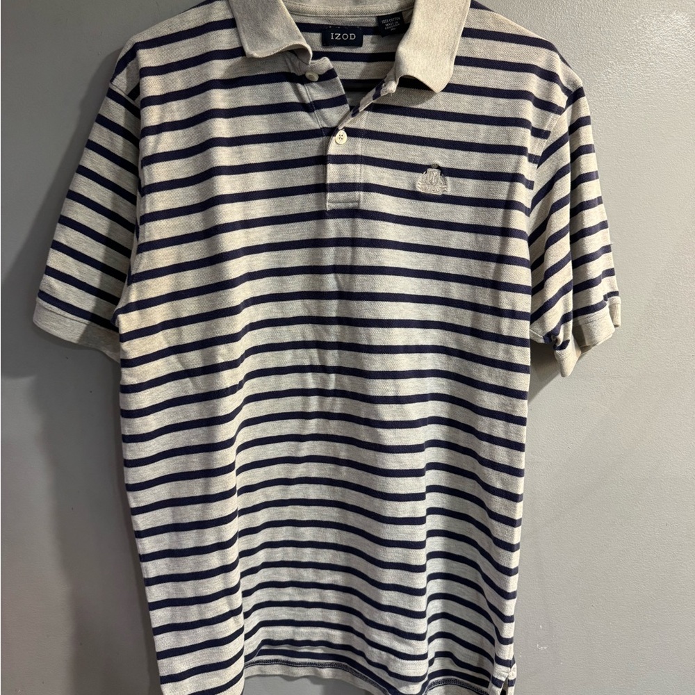 Izod Men's Polo Shirt - Navy and Gray Stripes